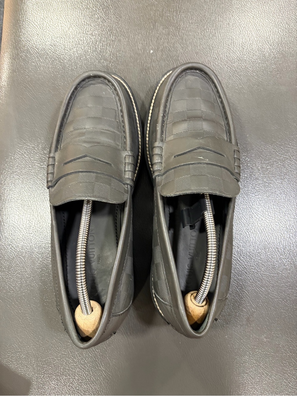 Louis Vuitton Black Damier Embossed Leather Penny Loafers - Picture 8 of 17